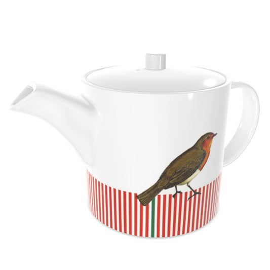 Candy Cane Robin - Bone China Teapot