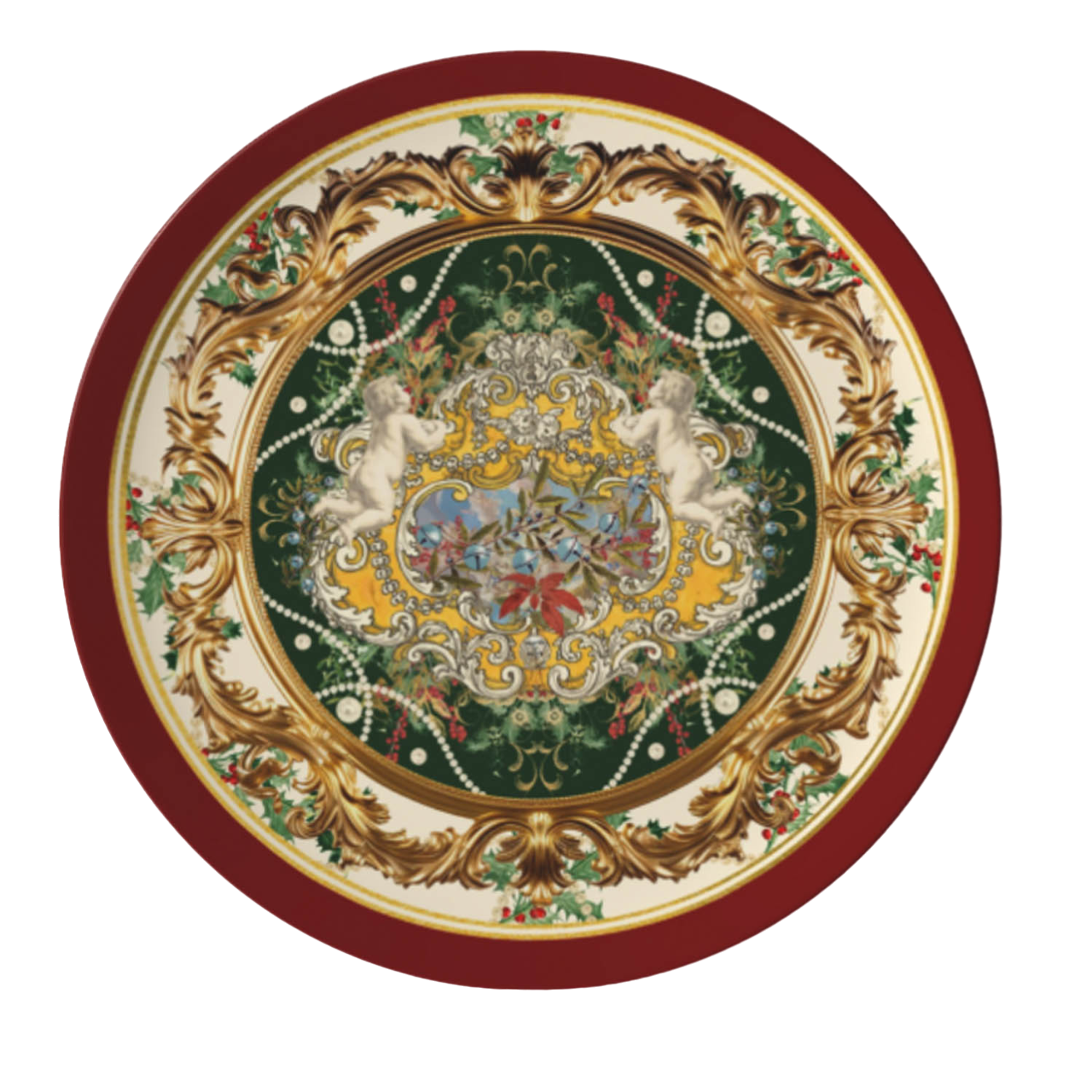 Rococo Christmas Plate Red