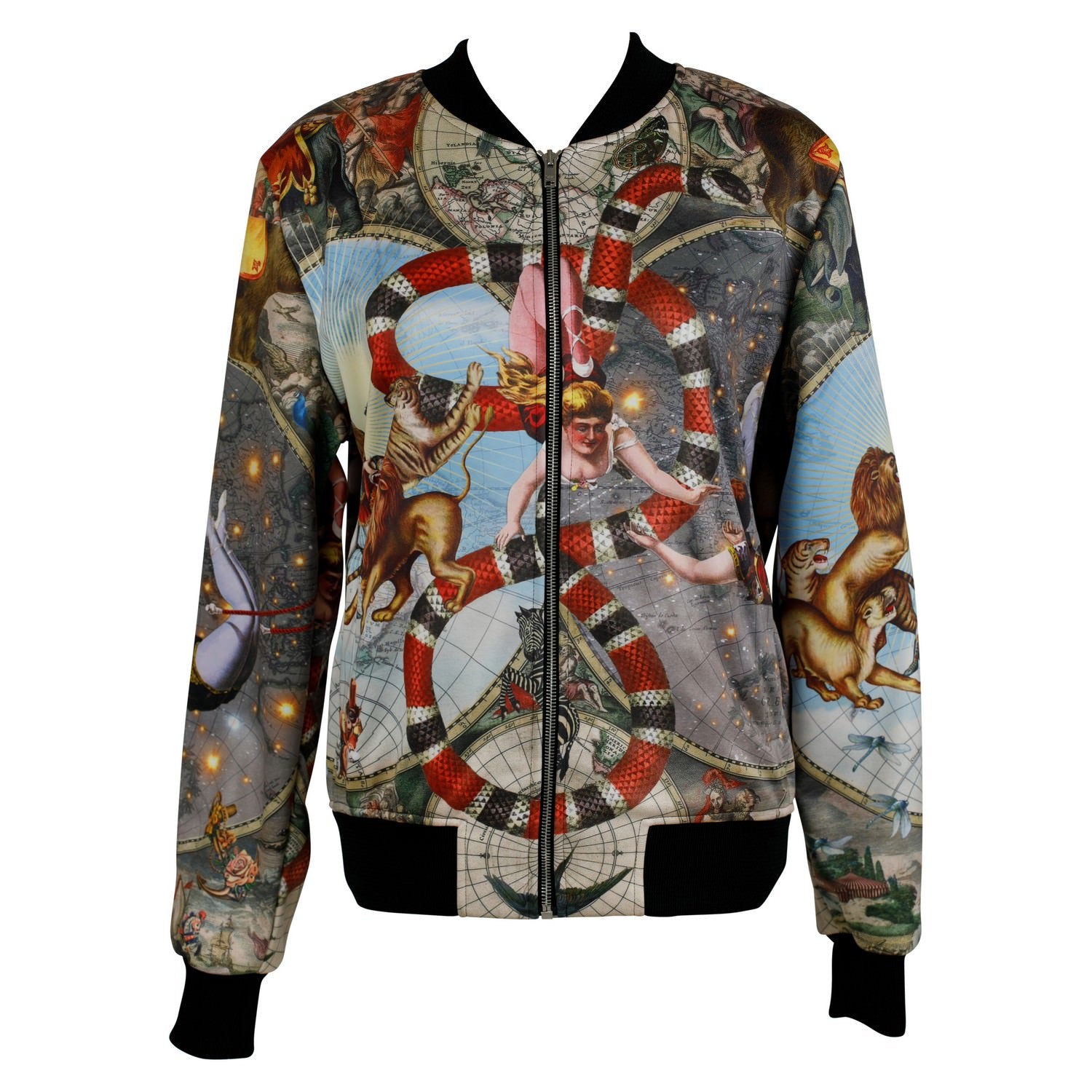 Luxury softshell bomber jacket in a maximalist Circus inspired design