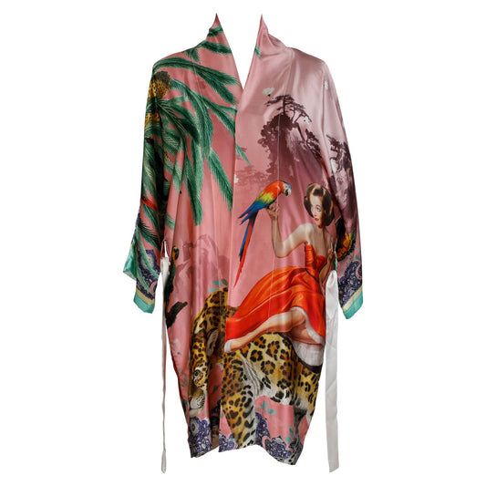  A luxury 100% silk kimono in a maximalist vintage pink design called - Mary Pink