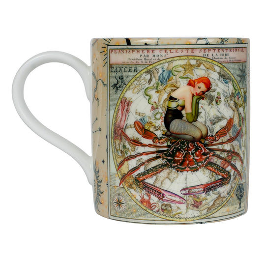 Luxury bone china coffee mug in a maximalist design, Cancer zodiac print 