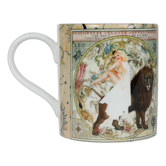 Luxury bone china coffee mug in a maximalist design, Leo zodiac print 
