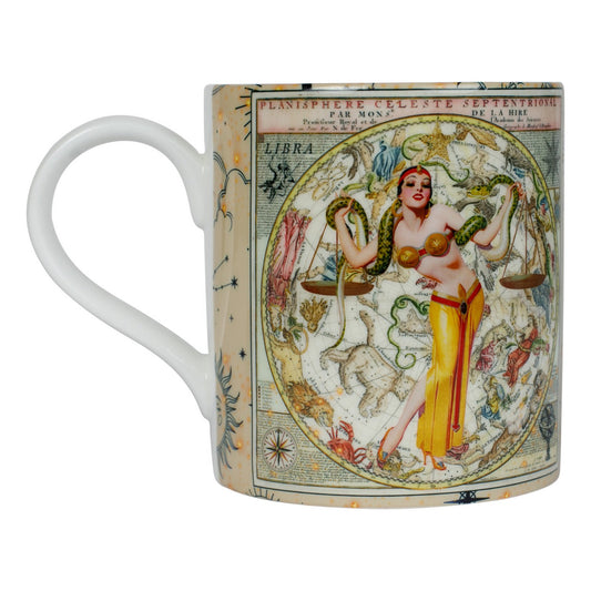 Luxury bone china coffee mug in a maximalist design, Libra zodiac print 