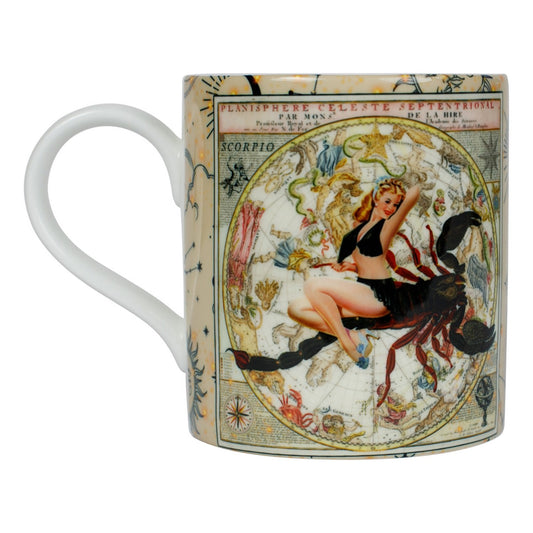 Luxury bone china coffee mug in a maximalist design, Scorpio zodiac print 