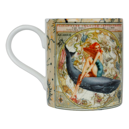 Luxury bone china coffee mug in a maximalist design, Aquarius zodiac print 