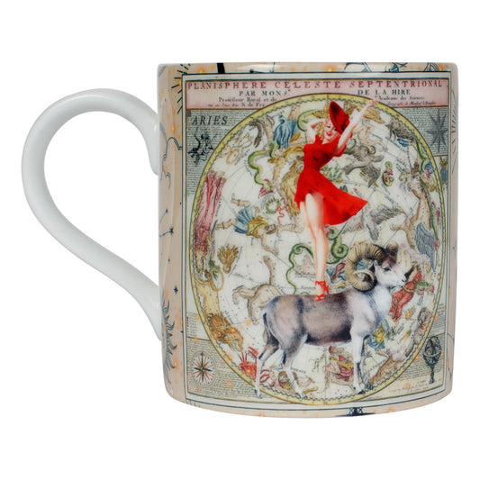 Luxury bone china coffee mug in a maximalist design, Aries zodiac print 