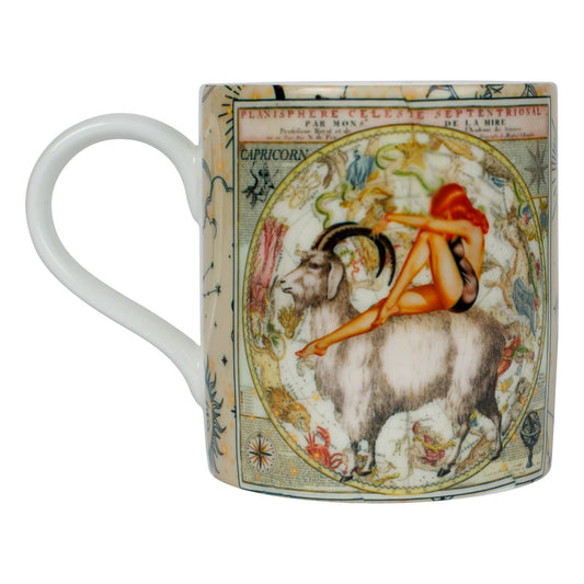 Luxury bone china coffee mug in a maximalist design, Capricorn zodiac print 