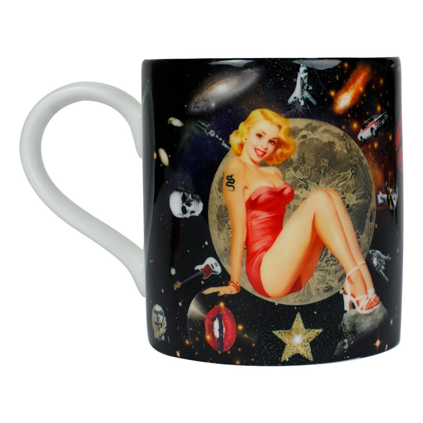 Luxury bone china bone china mug  in a maximalist vintage pin-up rockstar design called - GiGi