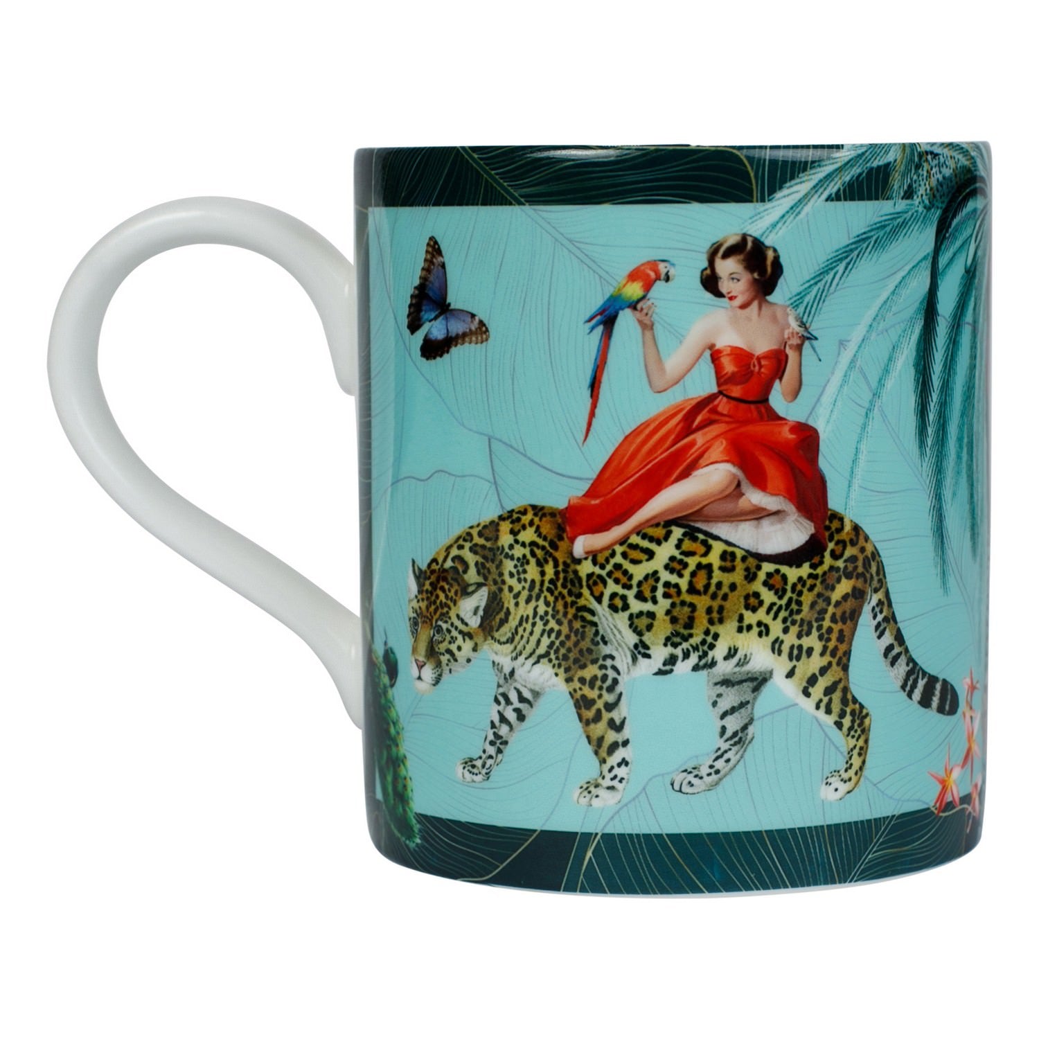 Luxury bone china mug in a maximalist turquoise design called - Mary Turquoise 