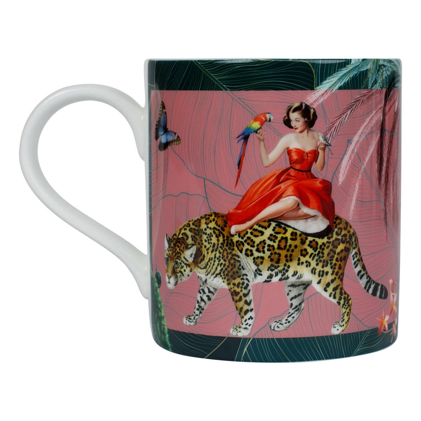 Luxury bone china mug in a maximalist pink design called - Mary Pink 