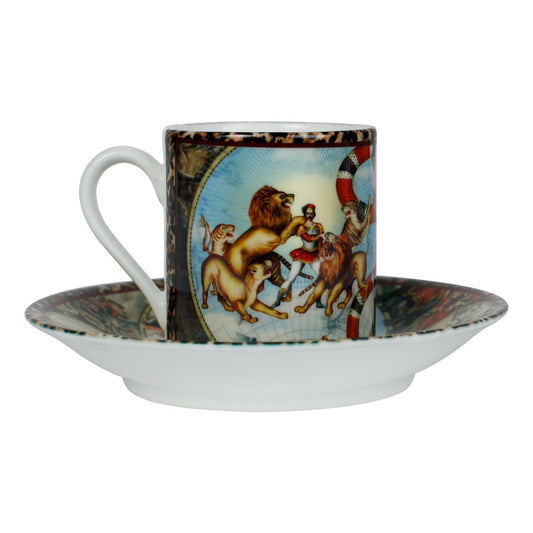 Luxury bone china espresso cup and saucer in a maximalist circus leopard design called - Le Cirque Du Monde