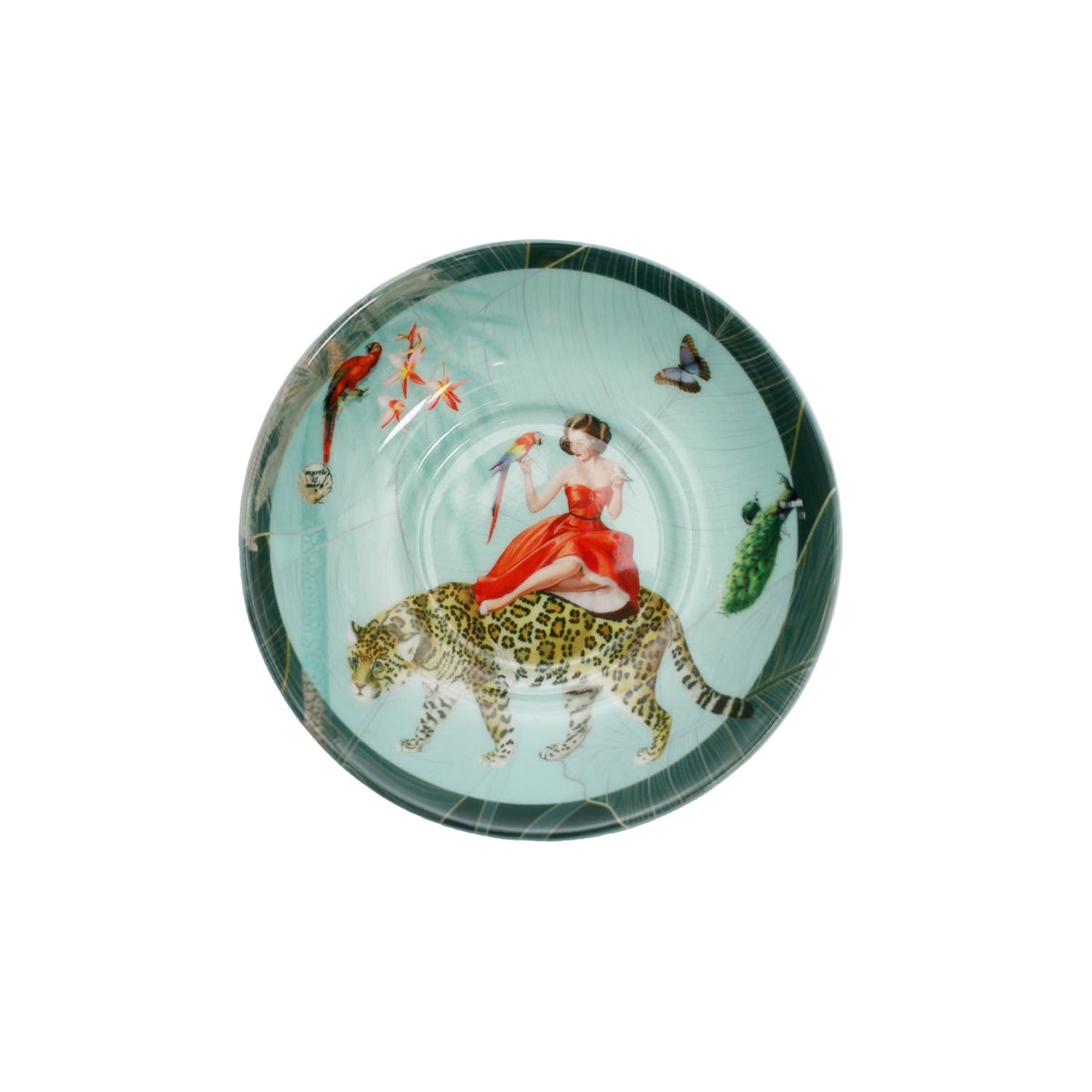 Luxury bone china saucer in a maximalist turquoise design called - Mary Turquoise