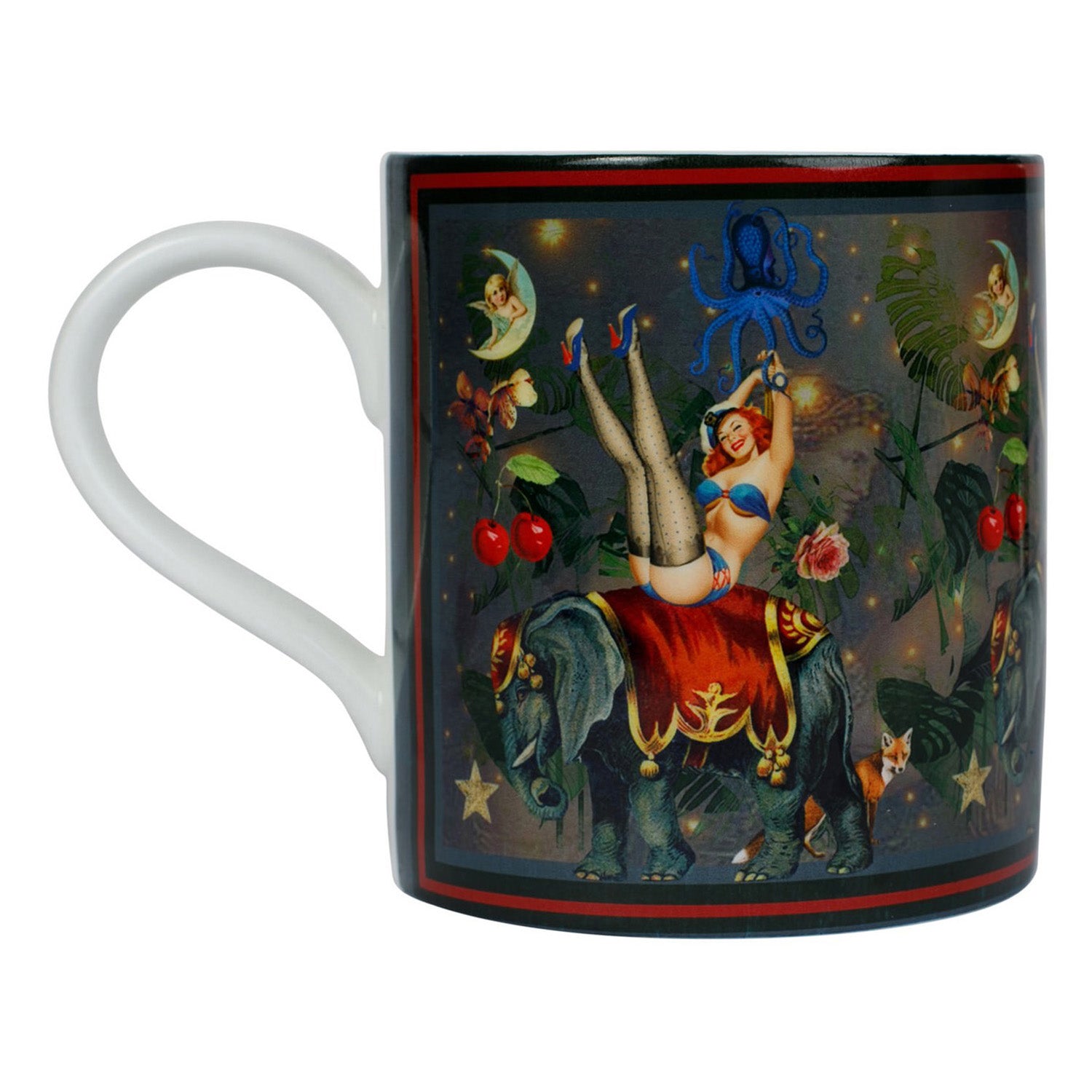 Luxury bone china mug in a maximalist vintage pin-up design called - FiFi