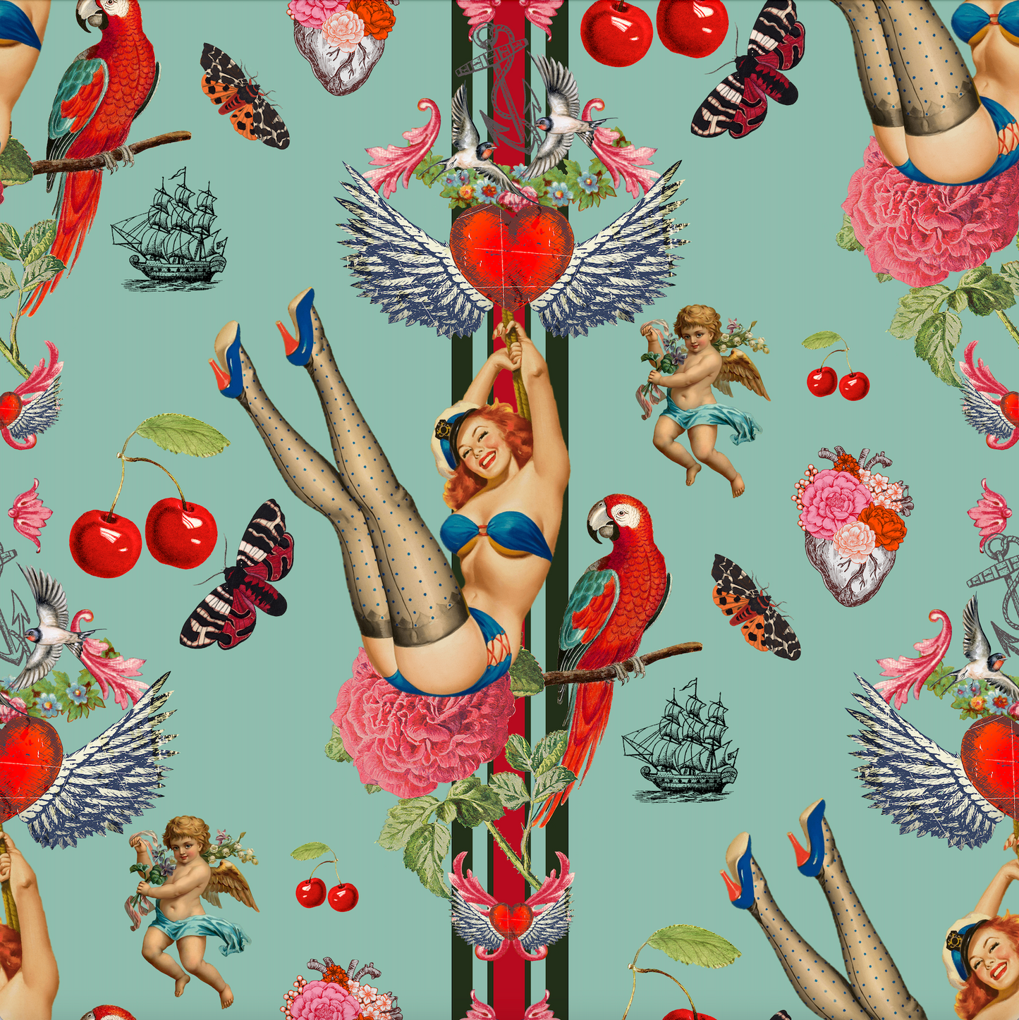 Cherry Love Bomb Grande Wallpaper 52cm So Retro