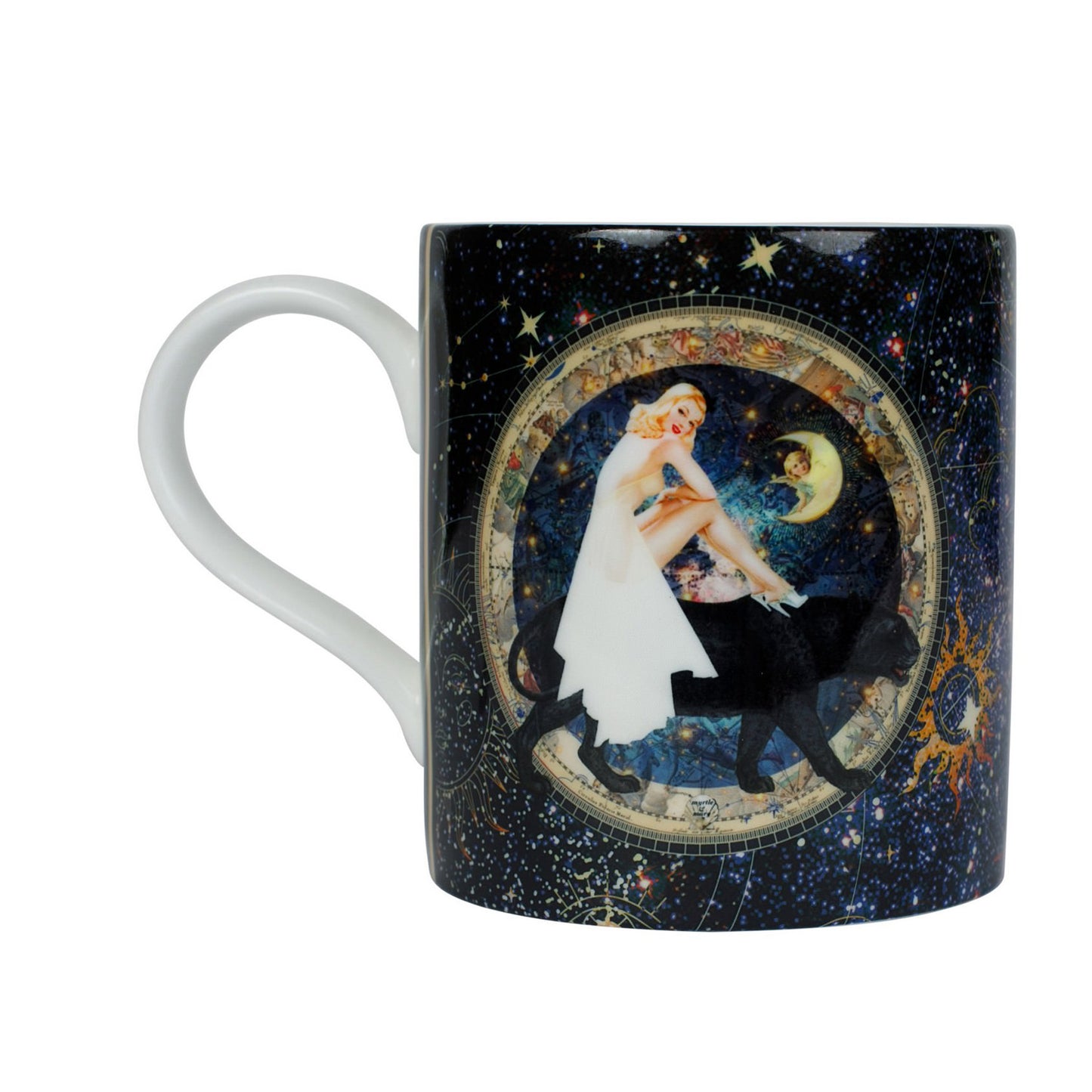 Luxury bone china coffee cup in a maximalist astrology design called - Celeste