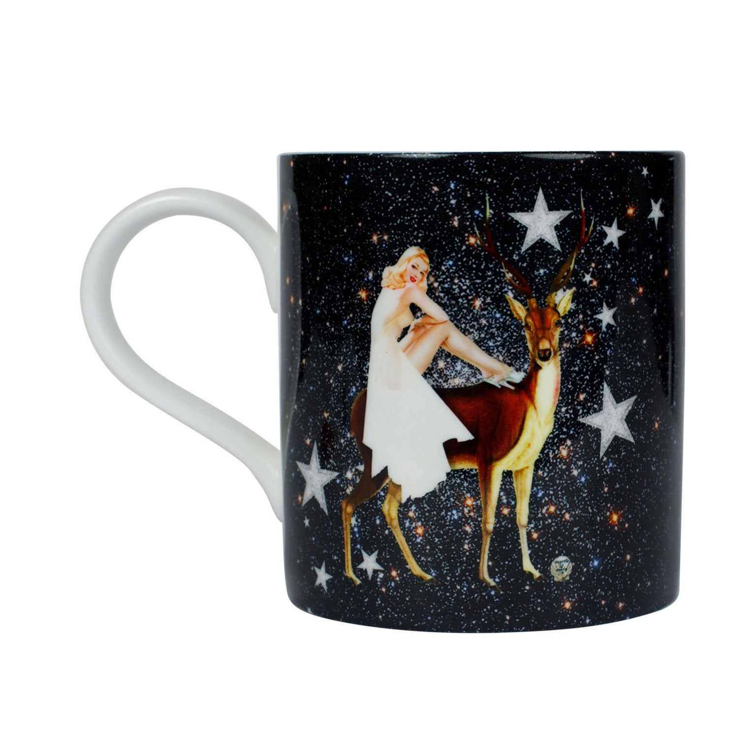 Luxury bone china coffee cup in a maximalist festive astrology design called - festive celeste
