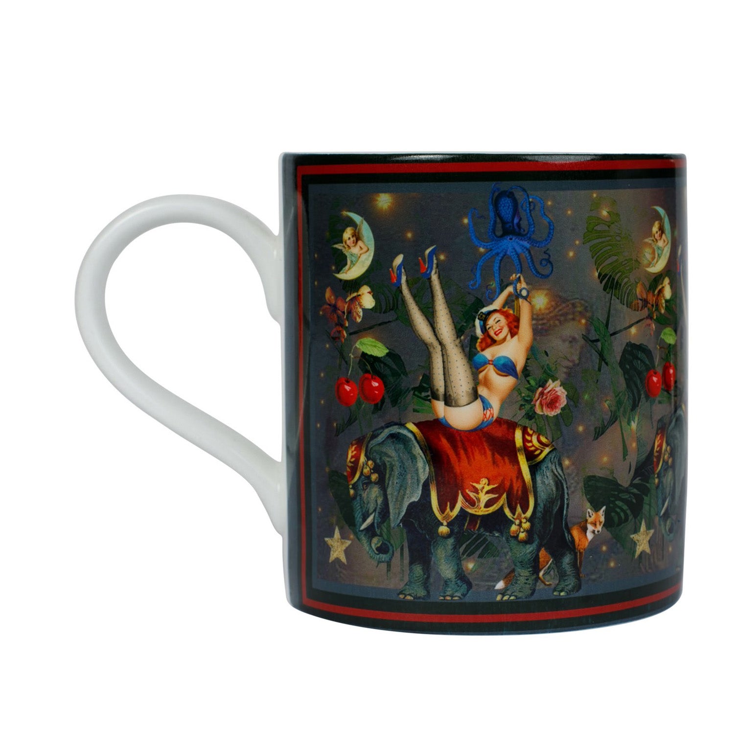 Luxury bone china coffee cup in a maximalist vintage pin-up design called - FiFi
