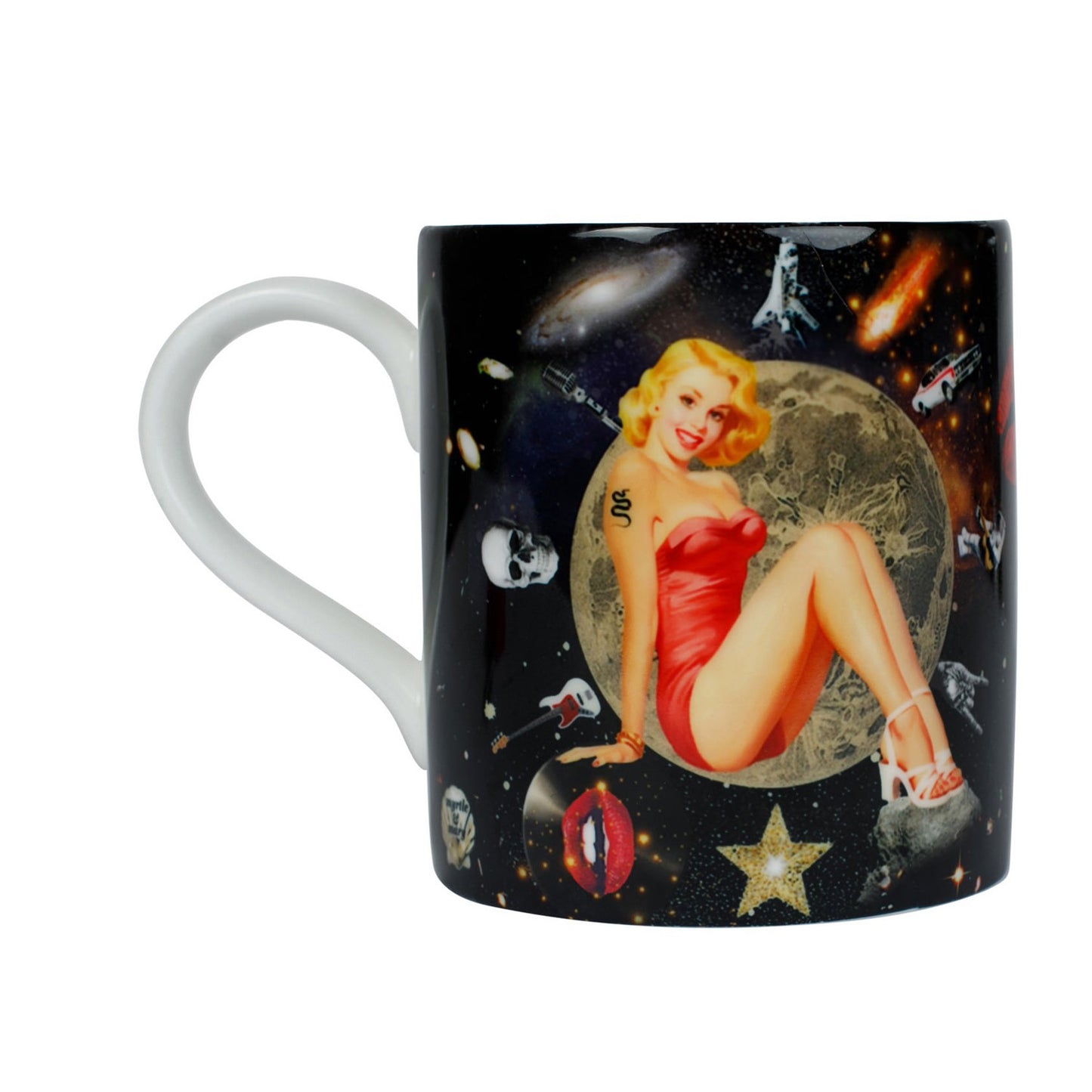 Luxury bone china coffee cup in a maximalist vintage pin-up rockstar design called - GiGi