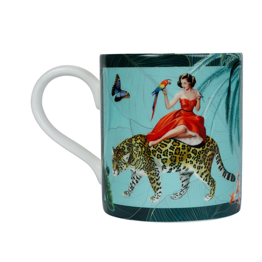 Luxury bone china coffee cup in a maximalist turquoise design called - Mary Turquoise
