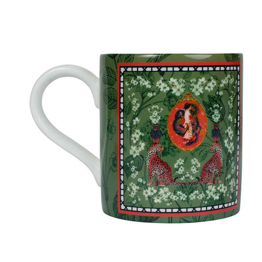 Luxury bone china coffee cup in a maximalist oriental inspired design called - Mishcka Spring